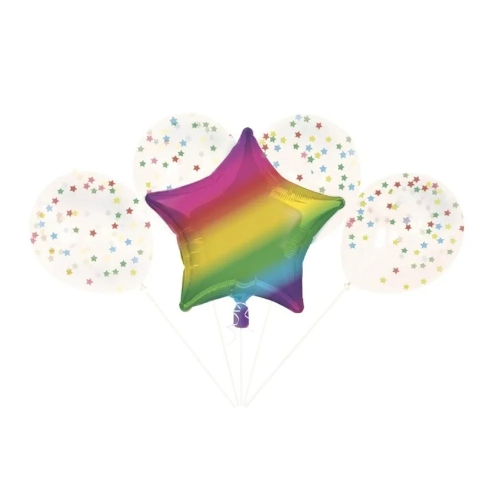 321 Party! Foil Rainbow Star & Latex Balloon Bouquet Kit, 5 pc